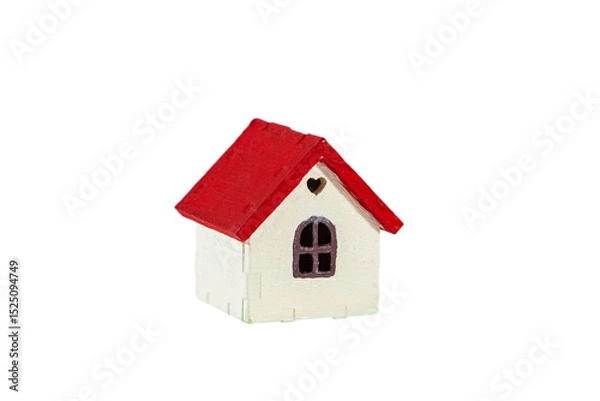 Fototapeta Mini house with red roof isolated on white background.