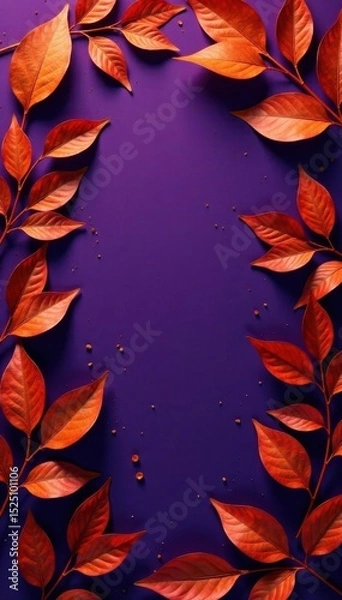 Obraz Intricate arrangement of burnt orange metallic leaves against a deep violet background , autumn, metal, background