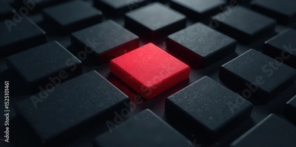 Obraz Single red block amidst numerous black ones, stark visual contrast , abstract, color