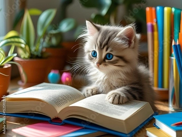 Obraz 本を捲る猫[GenerativeAI]