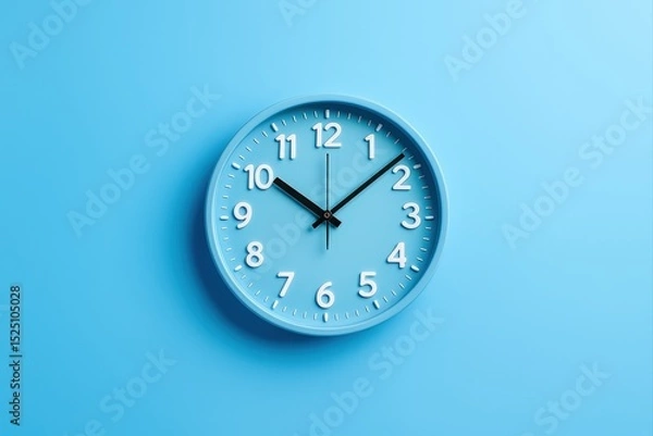 Fototapeta round clock on blue wall.