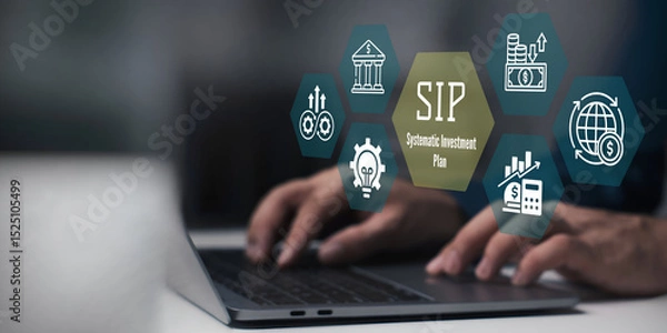 Fototapeta A business person using laptop with SIP Systematic Investment Plan concept.