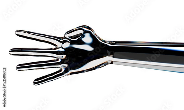 Obraz Glass android hand showing four fingers. Isolated AI or automated concept. 3d rendering