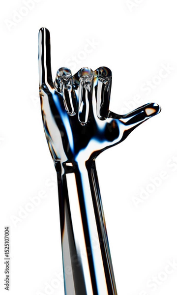 Obraz Reflection android hand make cool gesture. Isolated AI or automated concept. 3d rendering