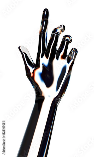 Obraz Reflection android hand tap or pointing gesture. Isolated AI or automated concept. 3d rendering