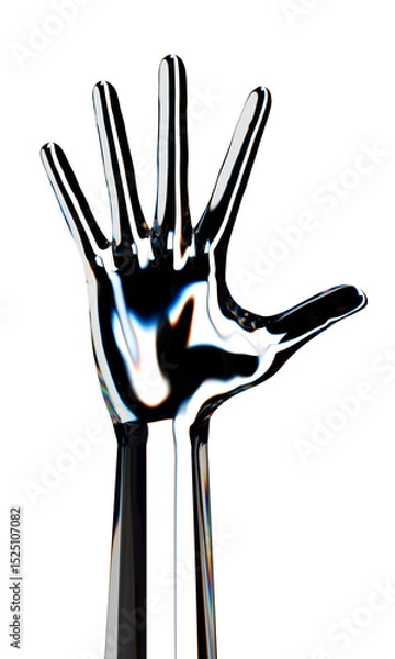 Obraz Reflection android hand with greeting gesture. Isolated AI or automated concept. 3d rendering