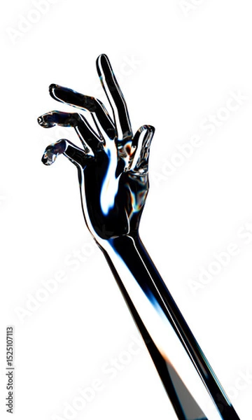 Obraz Reflection glass android hand touch gesture. Isolated AI or automated concept. 3d rendering