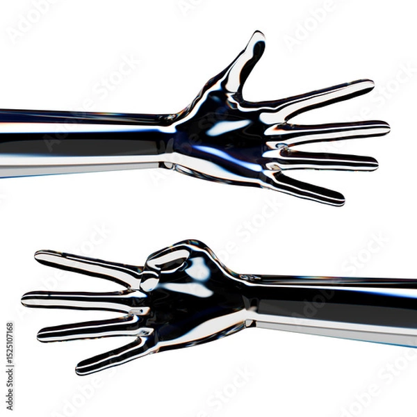 Obraz Set of two glass android hands showing four and five fingers. Isolated AI or automated concept. 3d rendering