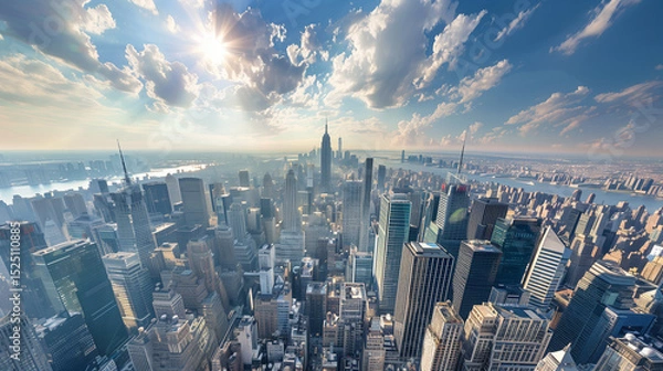 Fototapeta Aerial View of New York City Skyline on a Partly Cloudy Day