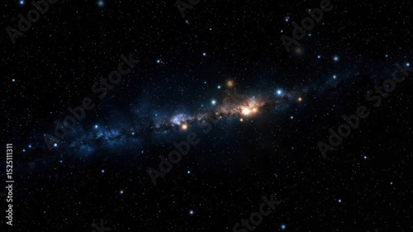 Obraz A stunning spiral galaxy with bright colors glimmers in the night sky, surrounded by numerous stars twinkling against the backdrop of the universe. The cosmic beauty fascinates and inspires awe