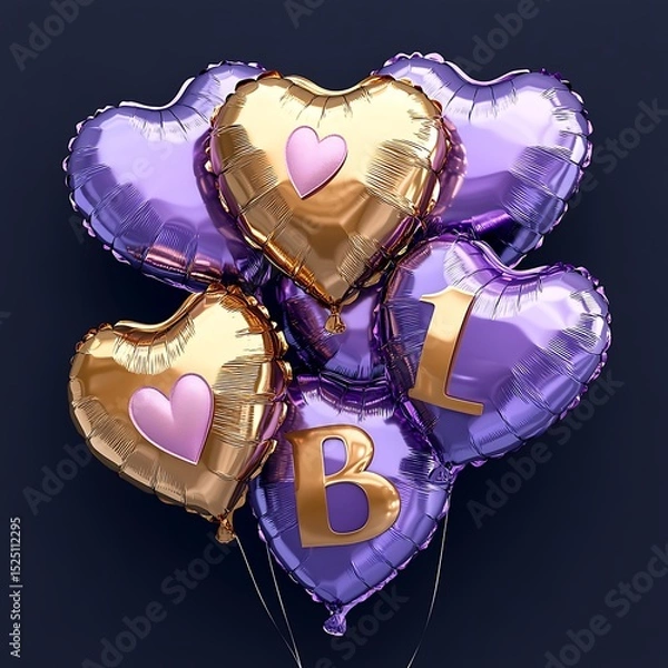 Obraz A cluster of heart shaped balloons on a dark background