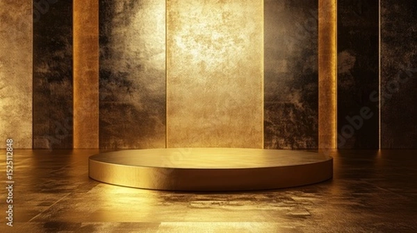 Fototapeta 3D Gold podium with gold stage product display. Minimal scene for mockup products, stage showcase, promotion display.