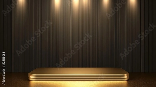 Fototapeta 3D Gold podium with gold stage product display. Minimal scene for mockup products, stage showcase, promotion display.
