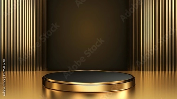 Fototapeta 3D Gold podium with gold stage product display. Minimal scene for mockup products, stage showcase, promotion display.