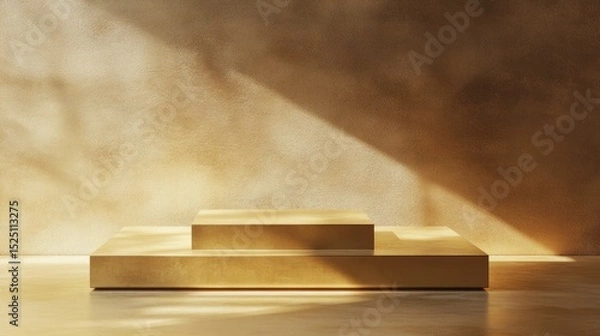Fototapeta 3D Gold podium with gold stage product display. Minimal scene for mockup products, stage showcase, promotion display.