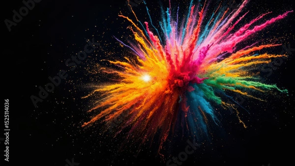 Obraz Bright colors burst into a dramatic explosion, filling the air with vibrant hues in a dark setting. This captivating display often occurs during festivals and celebrations