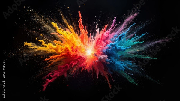 Obraz A vivid eruption of colored powder fills the air with hues of pink, orange, blue, and yellow, creating a dynamic and visually captivating spectacle that draws the eye