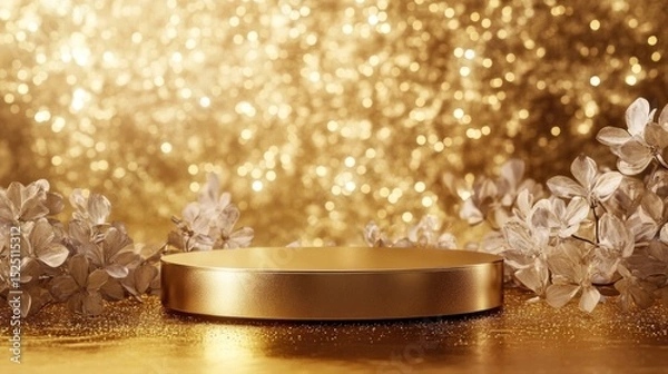 Fototapeta 3D Gold podium with gold stage product display. Minimal scene for mockup products, stage showcase, promotion display.