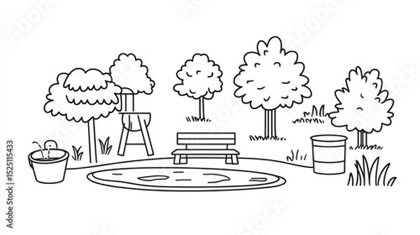 Fototapeta Simple black and white park sketch