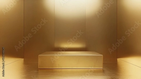 Fototapeta 3D Gold podium with gold stage product display. Minimal scene for mockup products, stage showcase, promotion display.