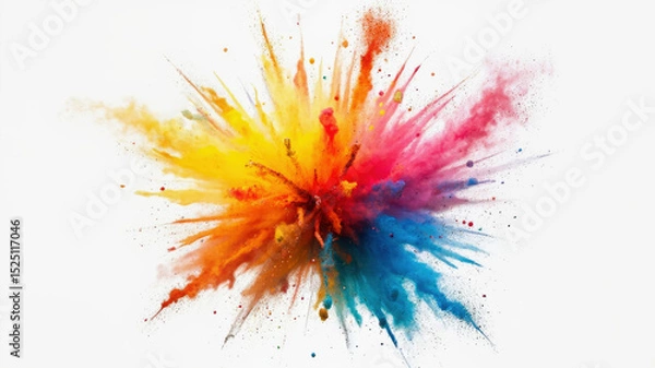 Obraz A bright explosion of colored powder fills the air during a lively outdoor festival, capturing the joy and excitement of participants as they celebrate under the sun