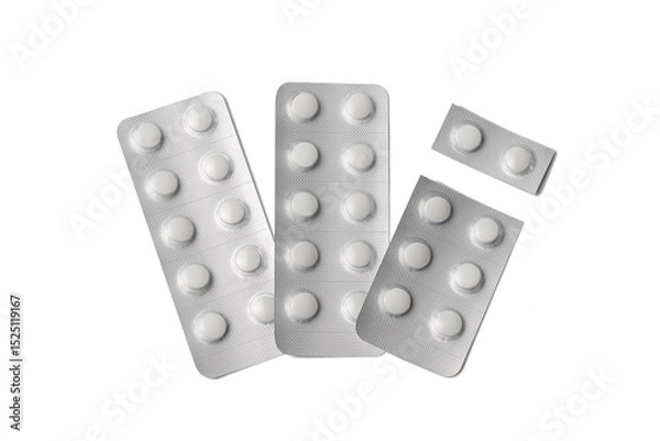 Fototapeta 複数枚並んだ未開封の白い錠剤シート