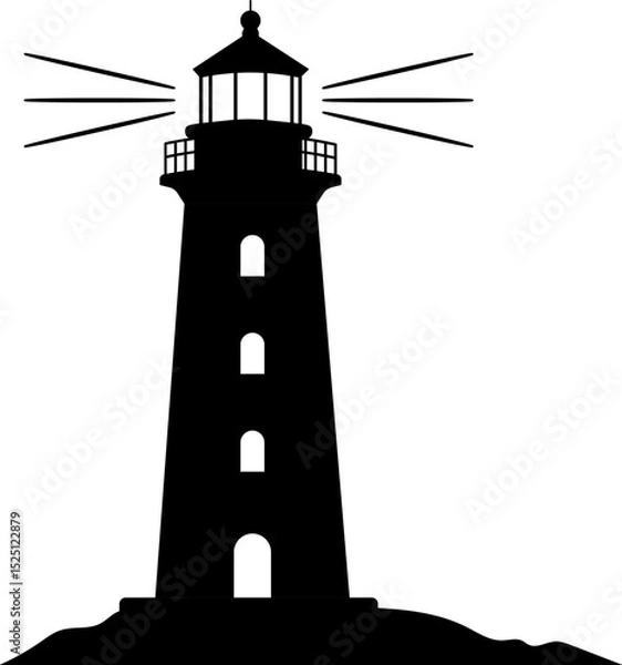 Fototapeta Lighthouse black silhouette or nautical navigation light beacon design element isolated on a transparent background