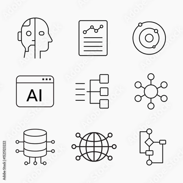 Obraz Minimalist outline icons of artificial intelligence, data neural networks and digital systems, perfect for tech and innovation projects