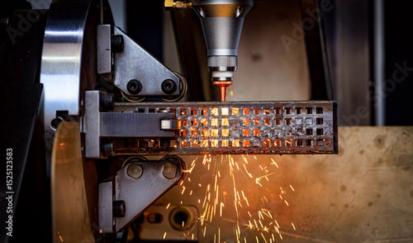 Obraz CNC Laser and gas cutting of metal, modern industrial technology.