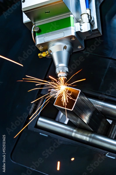 Obraz CNC Laser and gas cutting of metal, modern industrial technology.