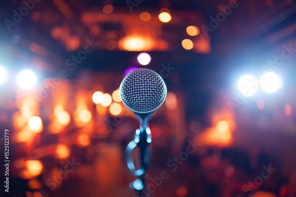 Obraz Microphone on stage against a background of auditorium.