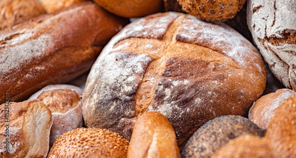 Obraz Freshly baked natural bread is on the kitchen table.