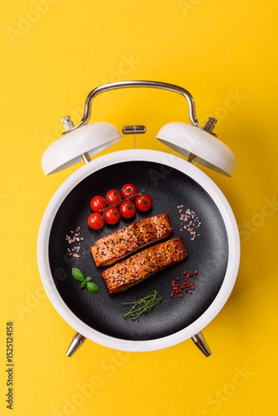 Obraz Red salmon fish grilled with pepper and spices. Concept time to eat fish