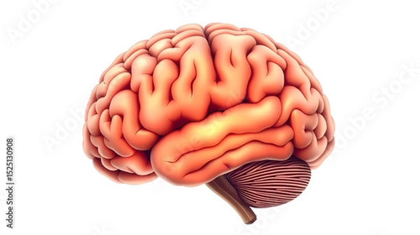 Fototapeta Illustration of the human brain highlighting the cerebral cortex and brainstem