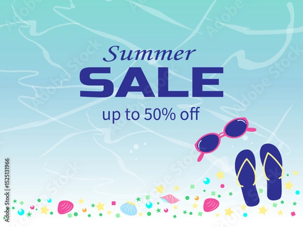Obraz サマーセール最大50%オフのビーチ背景