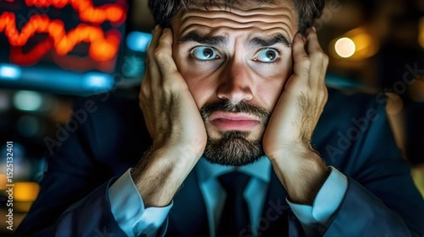 Fototapeta Worried trader facing stock loss in volatile financial market
