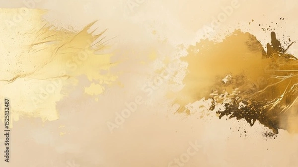 Fototapeta An abstract brushstrokes and splashes in varying shades of gold and beige on a textured background.