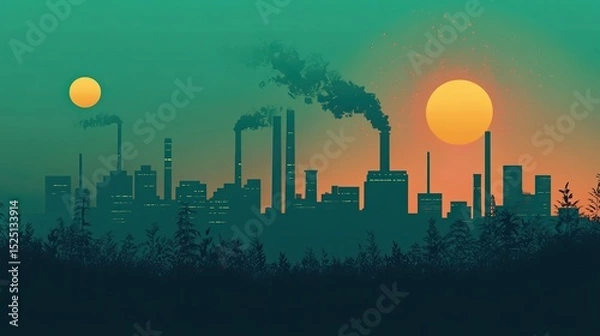 Obraz A minimalist illustration of a green industrial revolution concept.