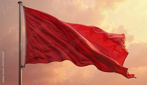 Fototapeta Red Flag Waving in the Sunset – Symbolic Warning