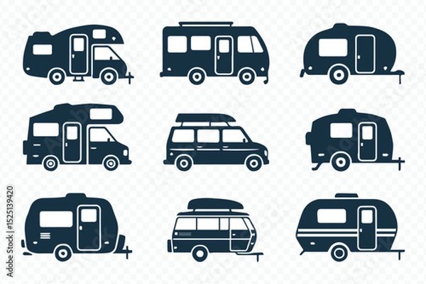 Obraz RV Camper Van Motorhome Icons Collection Vector