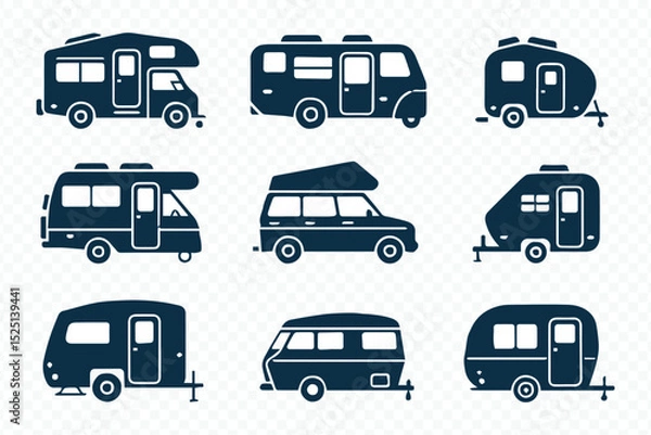 Obraz Travel Camping Recreational Vehicle Silhouette Set Vector