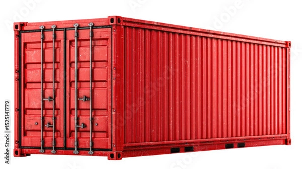 Fototapeta Red Cargo Container: A vibrant, red cargo container stands prominently, ready for international trade and global shipping, an emblem of commerce, travel and industry.