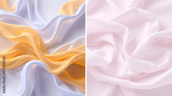 Fototapeta Two images showcasing flowing ribbonlike fabric with a focus on fluidity and texture