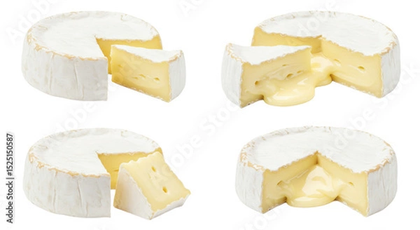 Obraz Camembert cheese wheel with cut piece isolated on white background