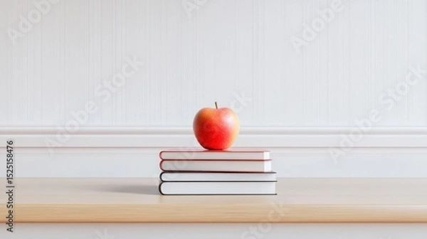 Fototapeta Stack of books with red apple
