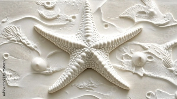 Fototapeta Detailed bas-relief of a starfish and marine fossils