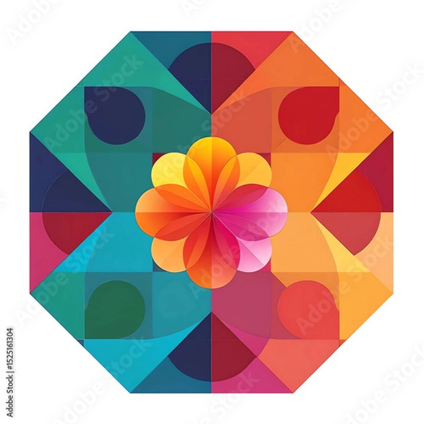 Obraz Symmetrical Colorful Mandala Inspired Geometric Art Digital Illustration