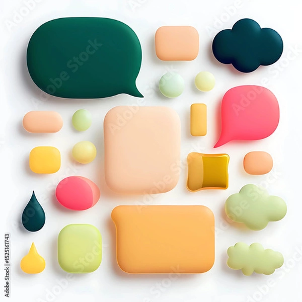 Obraz 3D Colorful Speech Bubbles and UI Elements Digital Illustration