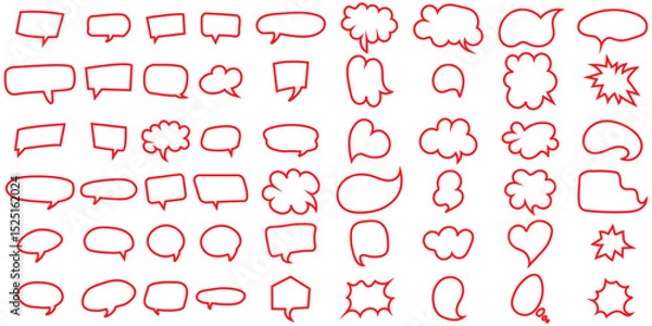 Fototapeta Set of black silhouette empty speech bubbles vector on white background. communication talk, chat bubble shape vector