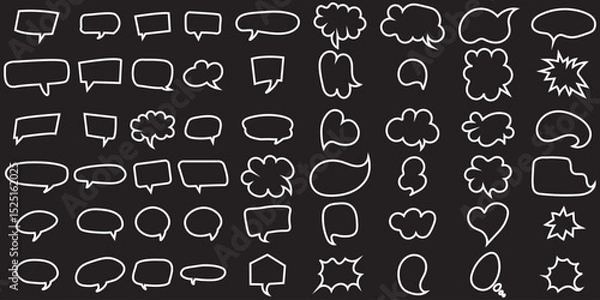 Fototapeta Speech bubble, speech balloon, chat bubble line art icon for apps and websites. Set of speech bubble, comic sticker, chat box and empty social media message balloon silhouette or communication network